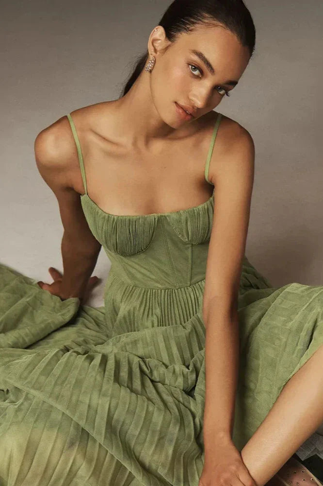Whimsical Tulle Corset Midi Dress