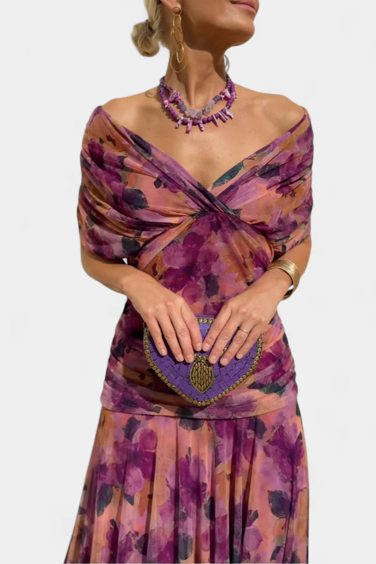 Elegant V-neck Fantasy Painted Floral Print Party Maxi Dress