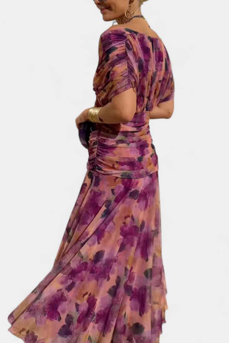 Elegant V-neck Fantasy Painted Floral Print Party Maxi Dress
